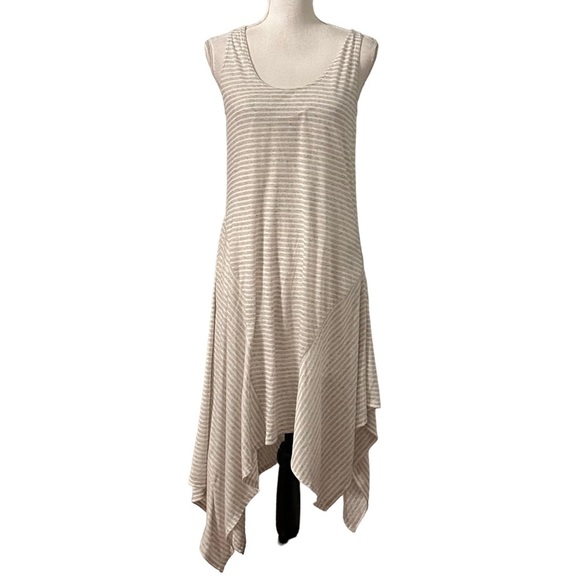 Rachel Roy Linen Blend Sleeveless Handkerchief Hem Striped Dress SZ Small Beach - Picture 1 of 10
